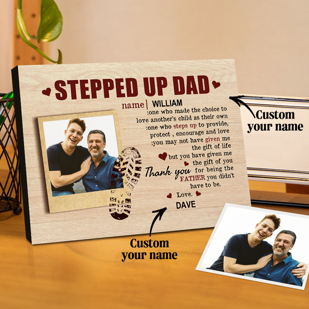 Personalised Desktop Picture Frame Custom Stepped Up Dad Sign Father's Day Gift