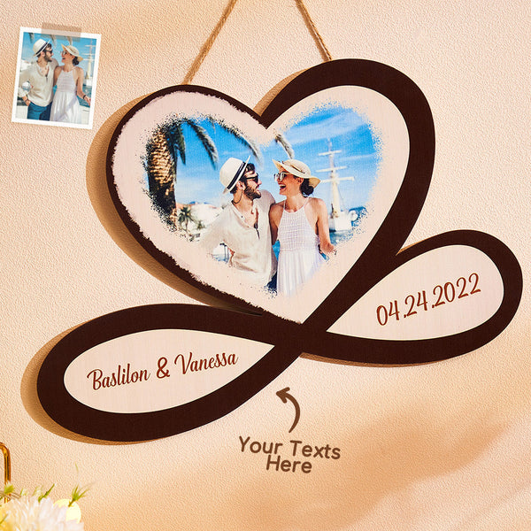 Custom Photo Engraved Pendant Infinity Heart Wooden Gifts