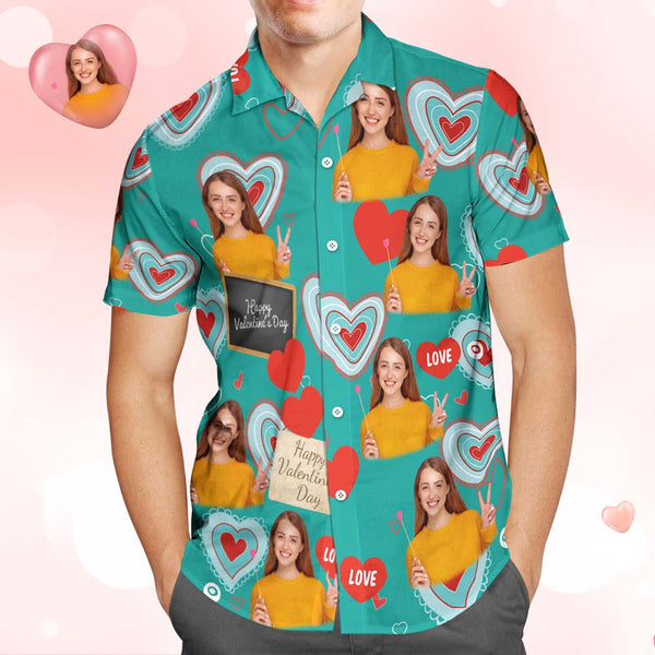 Custom Photo Hawaiian Shirts Personalised Photos Valentine's Day Gift Men's Shirts - Sweet Love Green