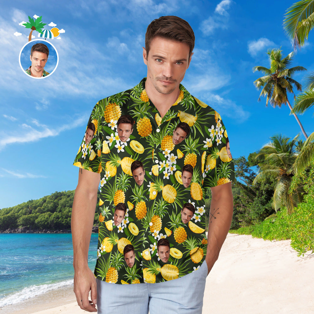 Personalised Shirt Men's Popular All Over Print Hawaiian Beach Shirt Holiday Gift - Pineapple and Flowers