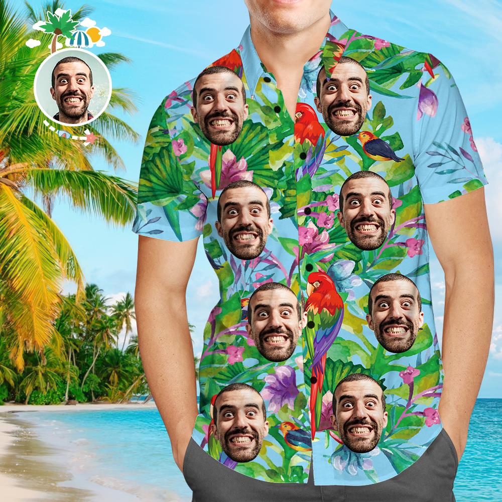 Custom Tropical Shirts with Face Custom Face Hawaiian Shirt Parrot
