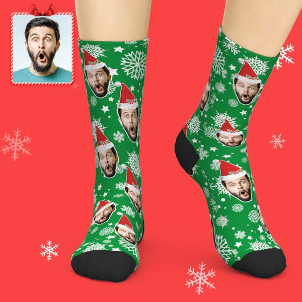 Custom Face Socks  Personalised Photo Socks Add Pictures Christmas Socks - Santa Hat