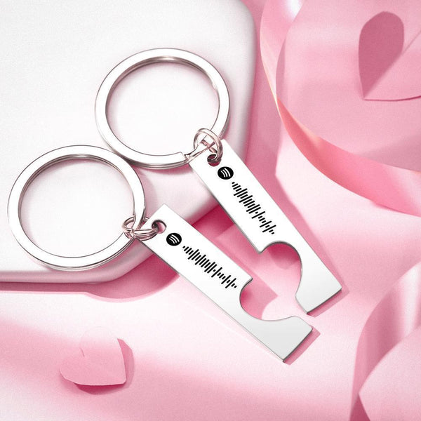 Custom Spotify Code Keychain Heart Shaped Couple Keychain Gifts for Love - Silver