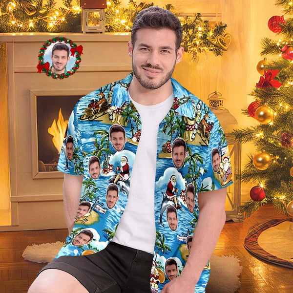 Custom Face Hawaiian Shirt Men's All Over Print Aloha Shirt christmas Gift - Santa's Vacation