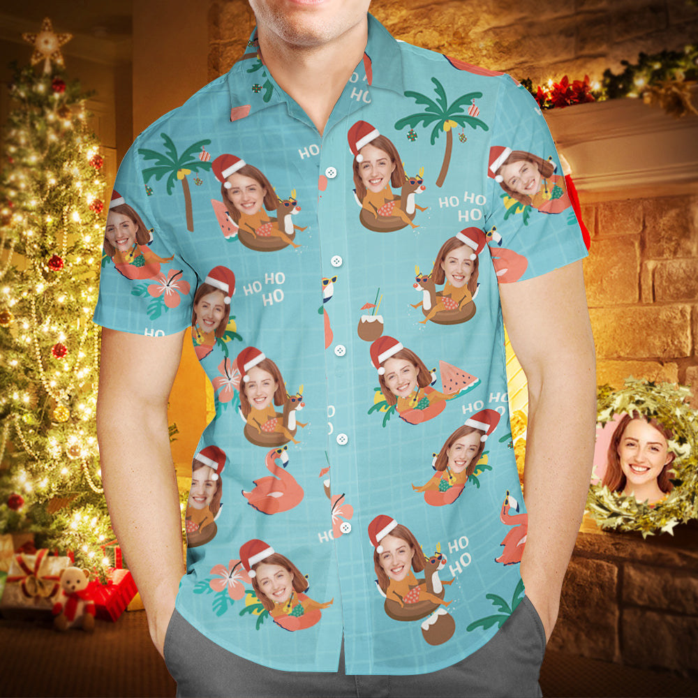 Custom Face Christmas Pool Party Hawaiian Shirt Men's Personalised Christmas Gift
