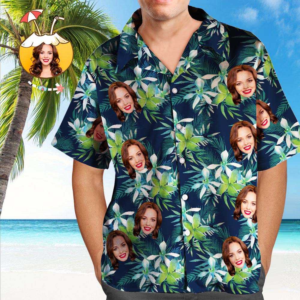 Black Friday Custom Hawaiian Shirt with Face Custom Dog Face Hawaiian Shirt Leaves Tropical Shirts for Christmas