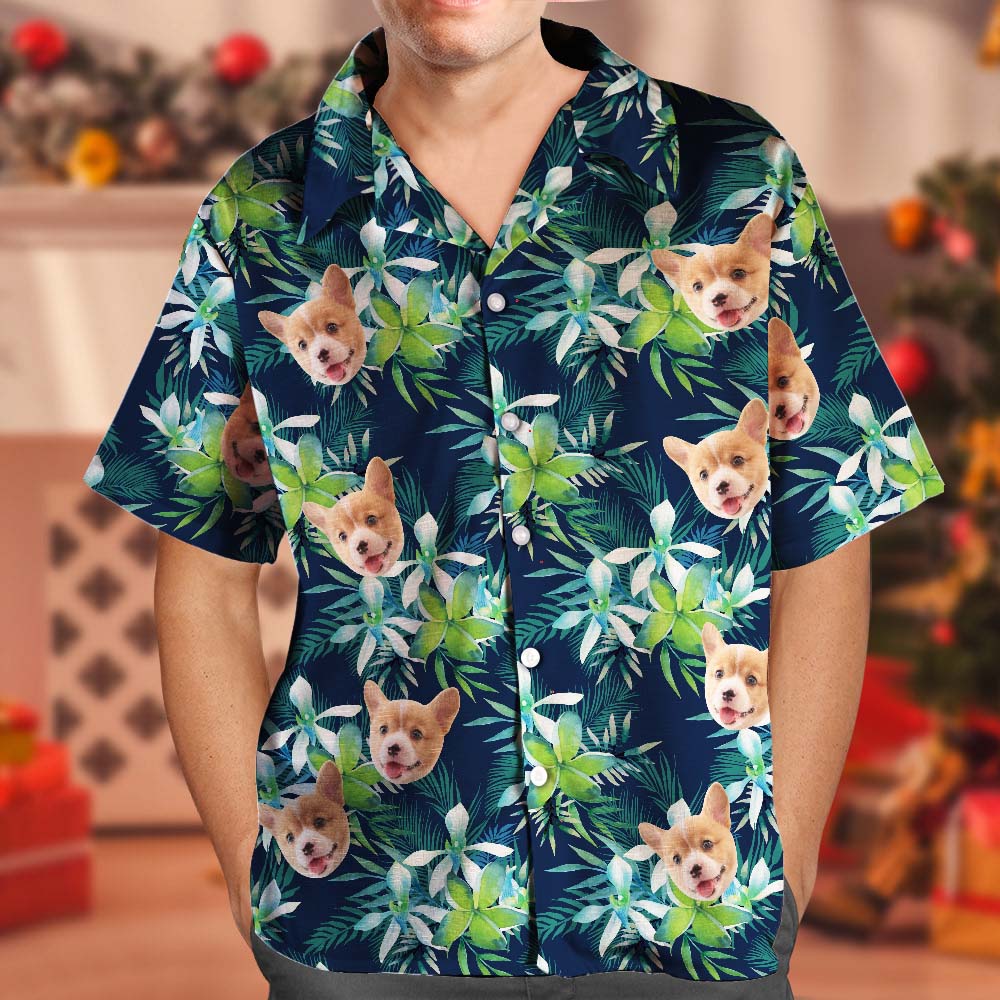 Black Friday Custom Hawaiian Shirt with Face Custom Dog Face Hawaiian Shirt Leaves Tropical Shirts for Christmas