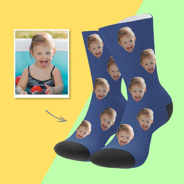 Custom Face Socks Colorful - Blue