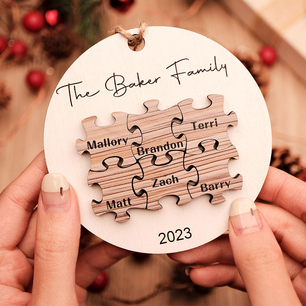 Custom Family Puzzle Name Christmas Ornament Personalised Wooden Decor For Christmas Day