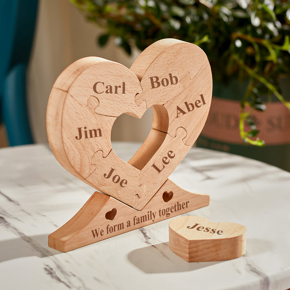 Custom Engraved Wooden Name Heart Puzzle Decor Family Name Heart Puzzle Home Decoration
