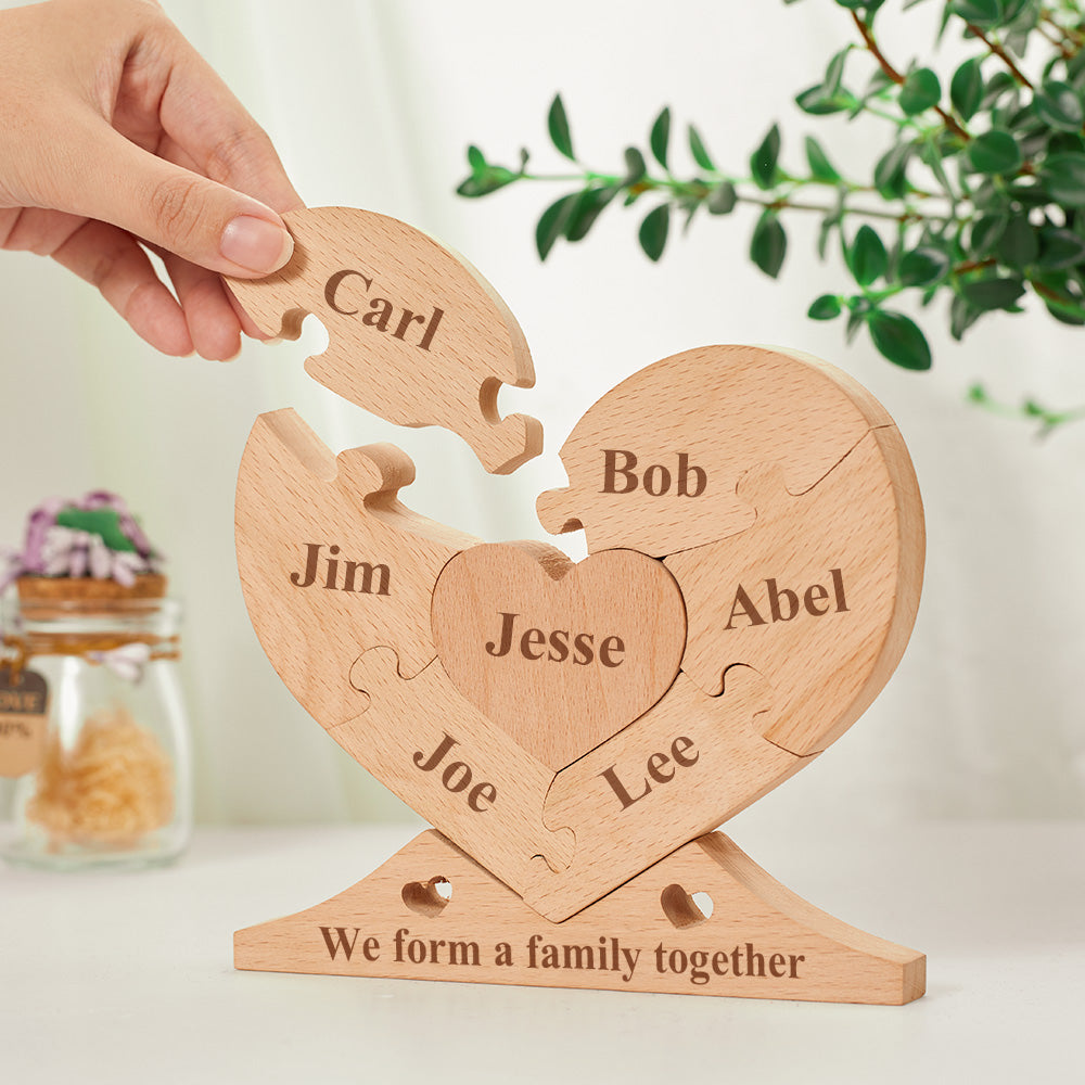 Custom Engraved Wooden Name Heart Puzzle Decor Family Name Heart Puzzle Home Decoration