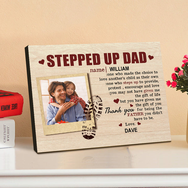 Personalised Desktop Picture Frame Custom Stepped Up Dad Sign Father's Day Gift