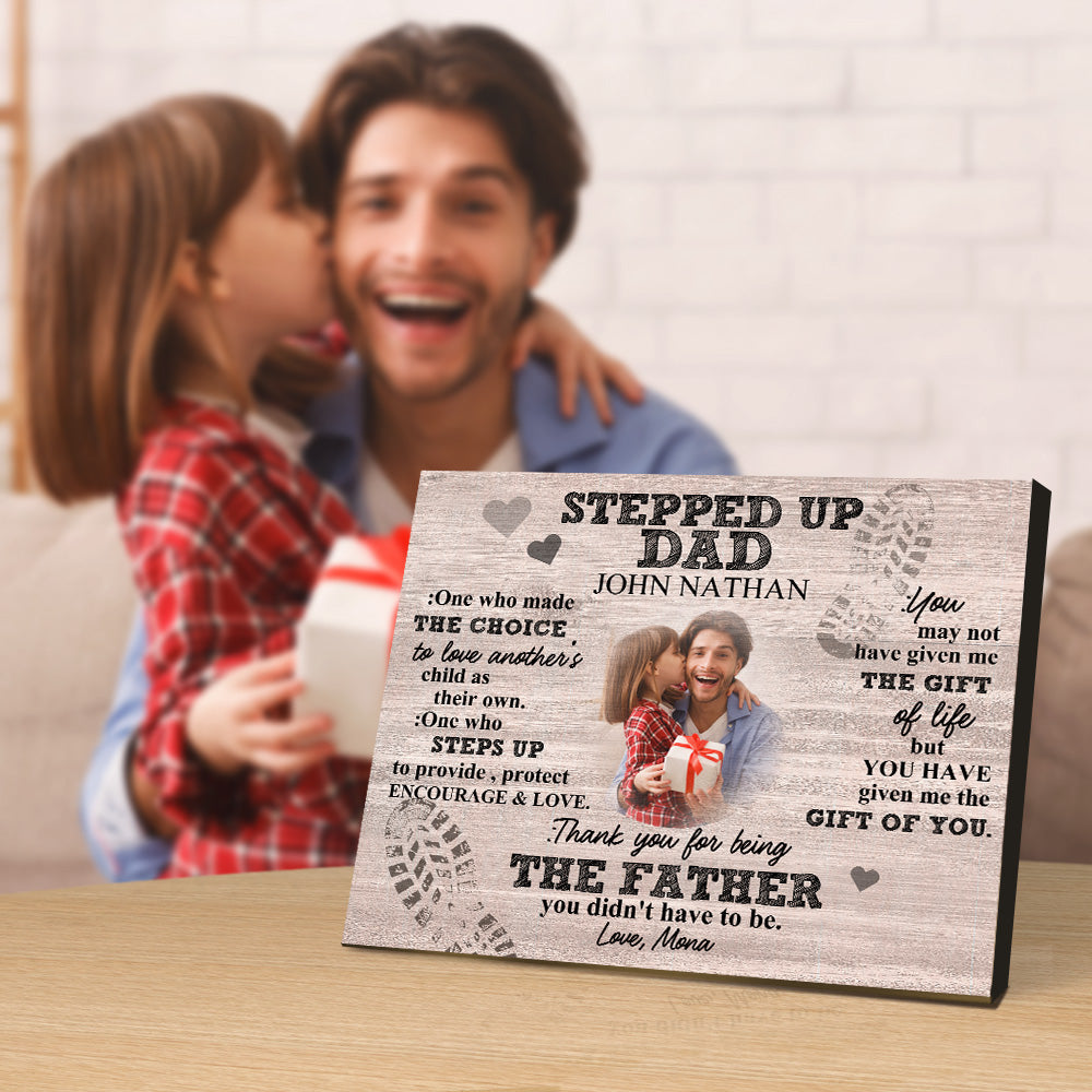 Personalised Dad Picture Frame Custom Stepped Up Dad Sign Father's Day Gift
