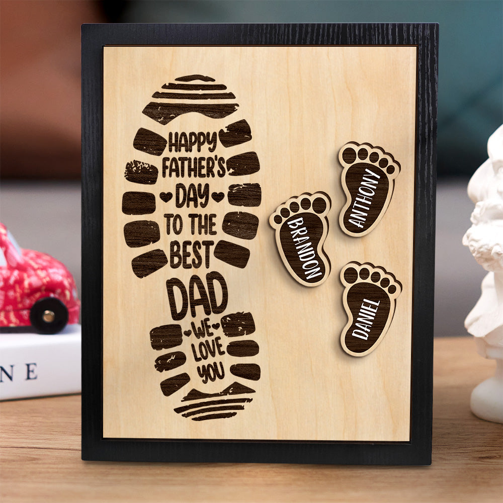 Personalised Footprints Wooden Frame Custom Family Member Names Father's Day Gift