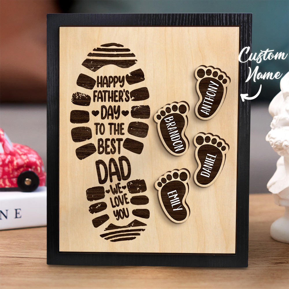 Personalised Footprints Wooden Frame Custom Family Member Names Father's Day Gift