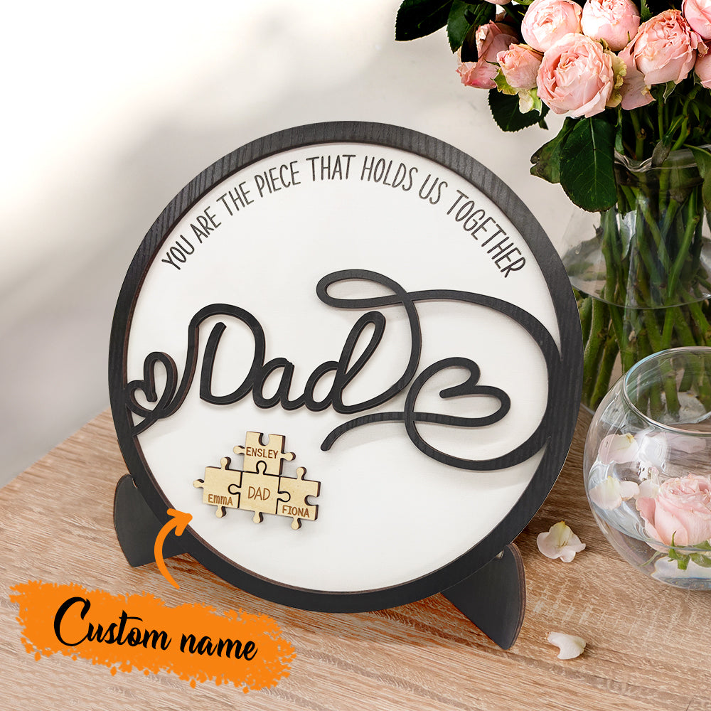 Personalised Dad Round Puzzle Plaque You Are the Piece That Holds Us Together Father's Day Gift