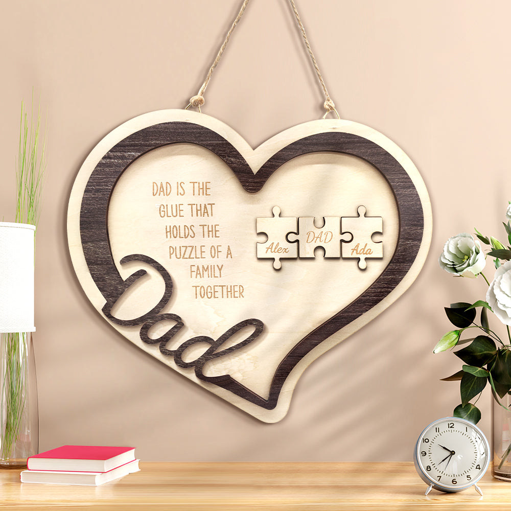 Personalised Wooden Heart Puzzle Sign Father's Day Gift for Dad