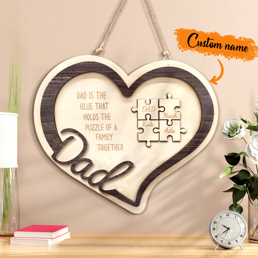 Personalised Wooden Heart Puzzle Sign Father's Day Gift for Dad