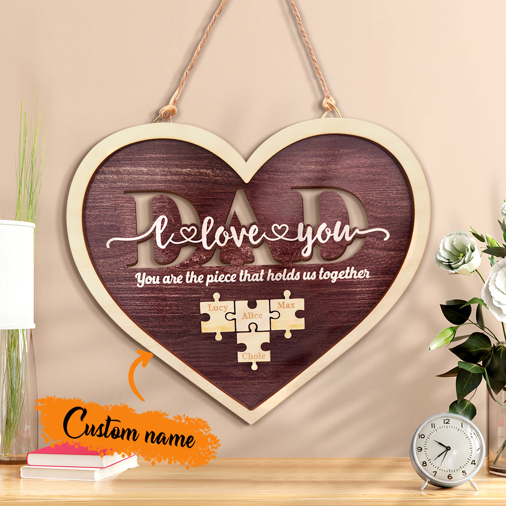 Personalised Dad Heart Puzzle Plaque You Are the Piece That Holds Us Together Father's Day Gift