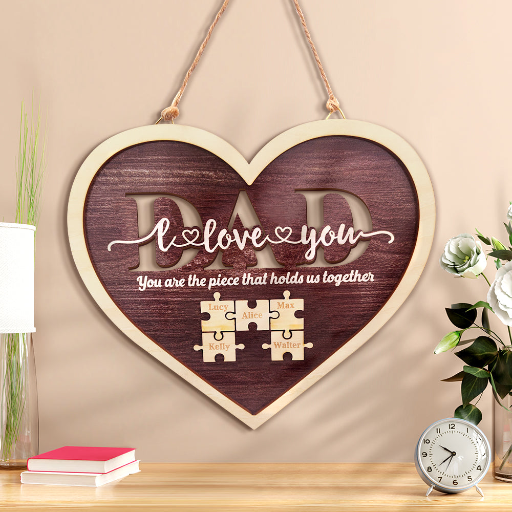 Personalised Dad Heart Puzzle Plaque You Are the Piece That Holds Us Together Father's Day Gift