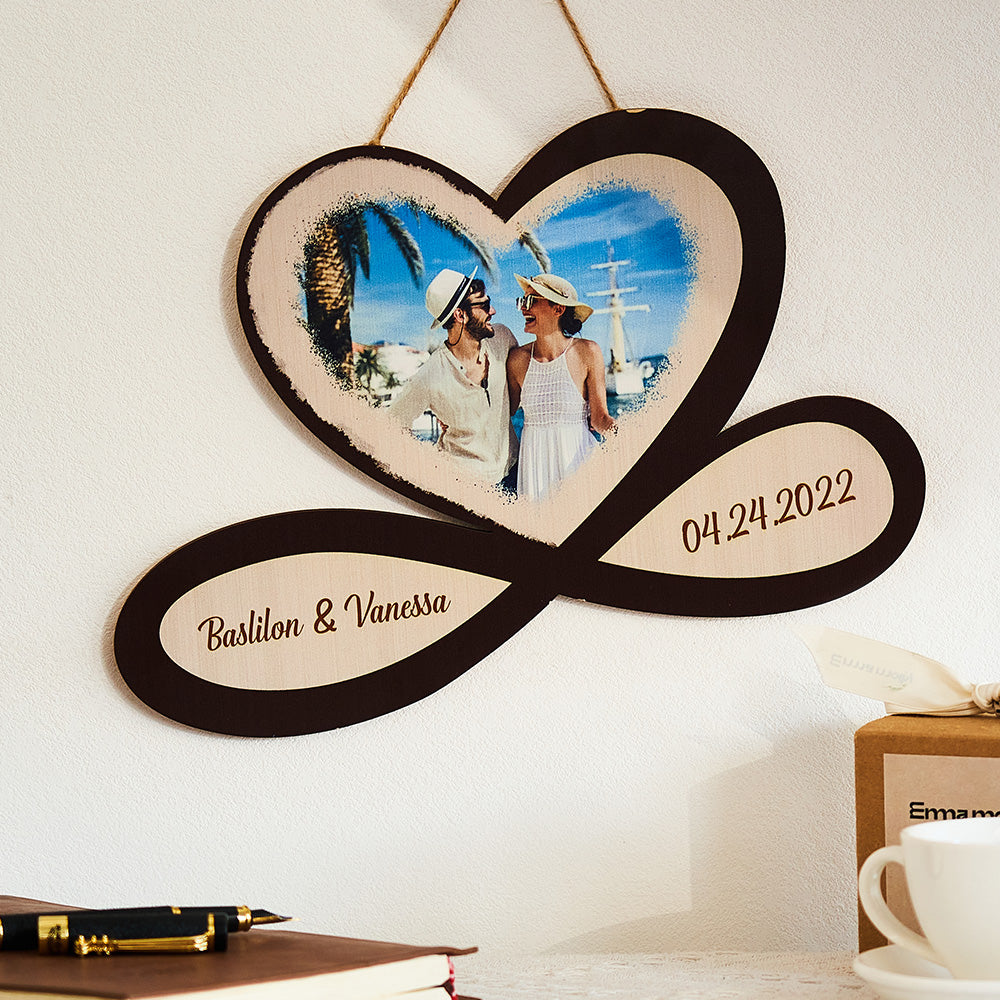Custom Photo Engraved Pendant Infinity Heart Wooden Gifts
