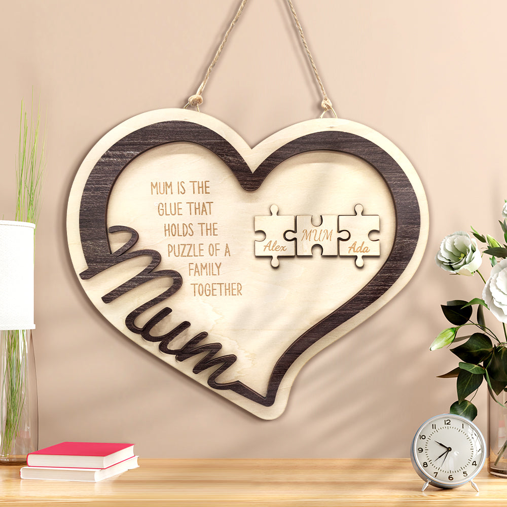 Personalised Wooden Heart Puzzle Sign Mother's Day Gift for Mum