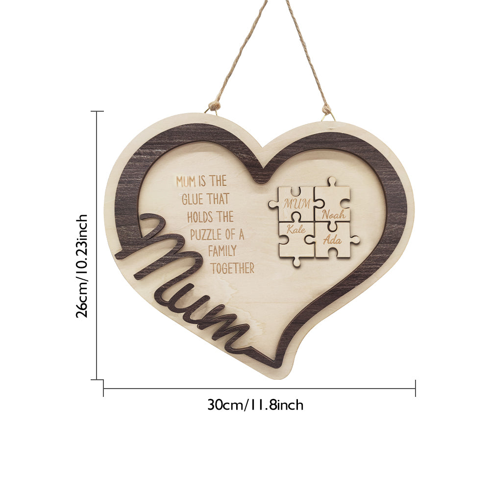 Personalised Wooden Heart Puzzle Sign Mother's Day Gift for Mum