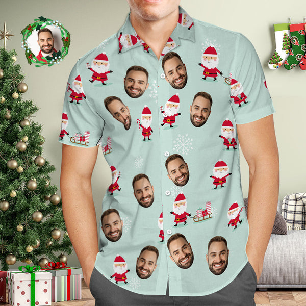 Custom Face Hawaiian Shirt Personalised Photo Hawaiian Shirts Santa Claus Christmas Gift for Him