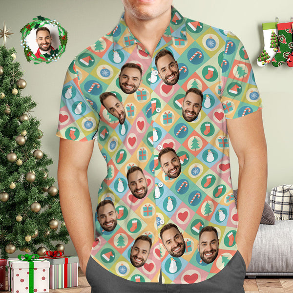Custom Face Hawaiian Shirt Personalised Photo Hawaiian Shirts Merry Christmas Gift for Him