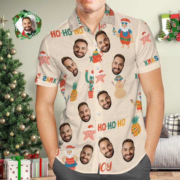 Custom Face Hawaiian Shirt Personalised Photo Hawaiian Shirts Xmas HOHOHO Merry Christmas