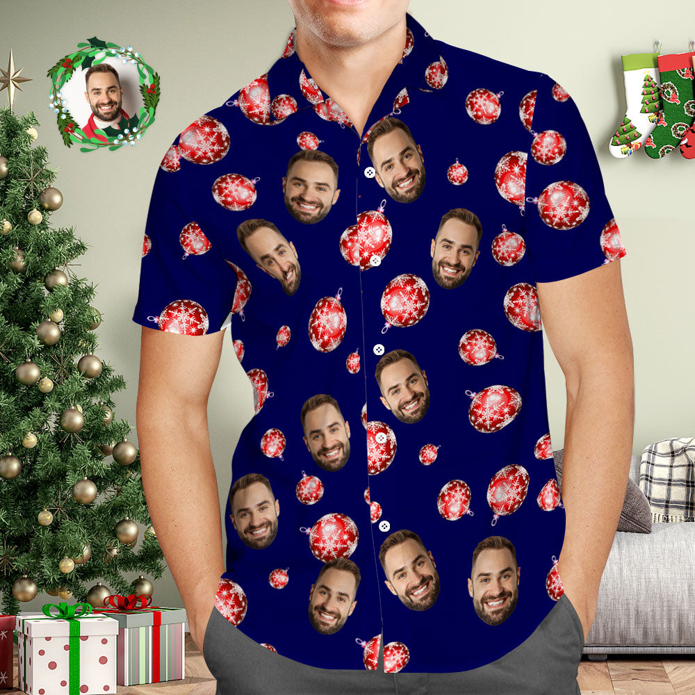 Custom Face Men's Hawaiian Shirt Personalised Photo Blue Hawaiian Shirts Merry Christmas