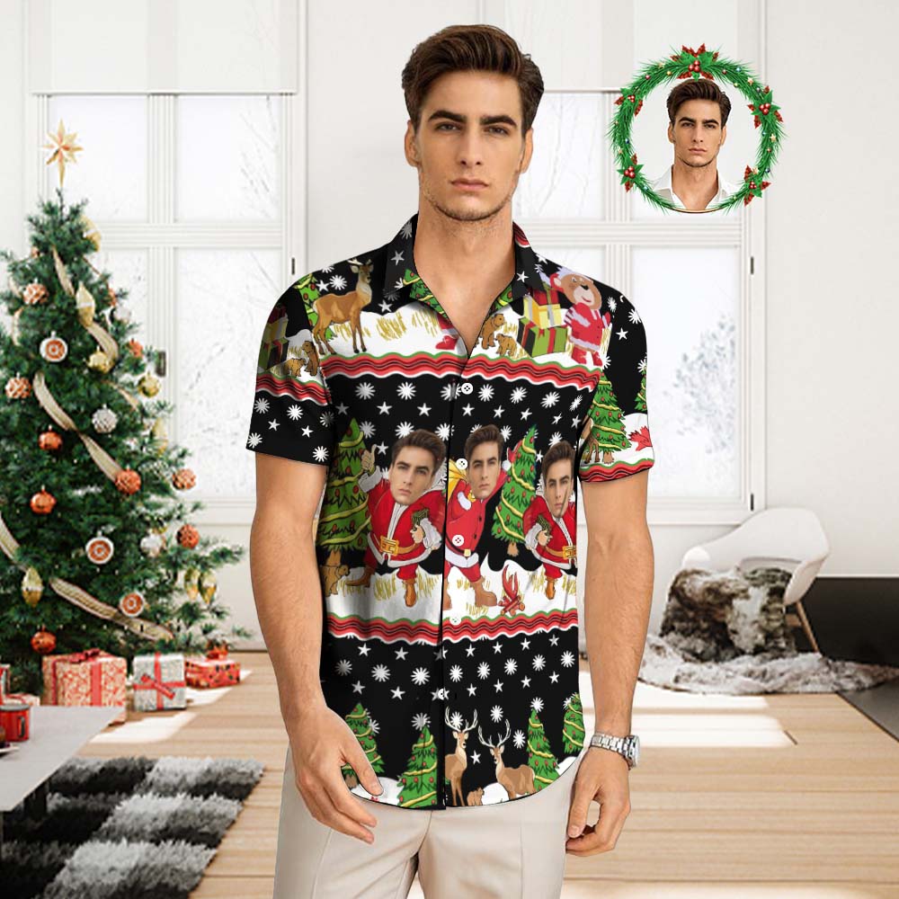 Custom Face Hawaiian Shirt Men's All Over Print Aloha Shirt christmas Gift - Santa Claus with Presents