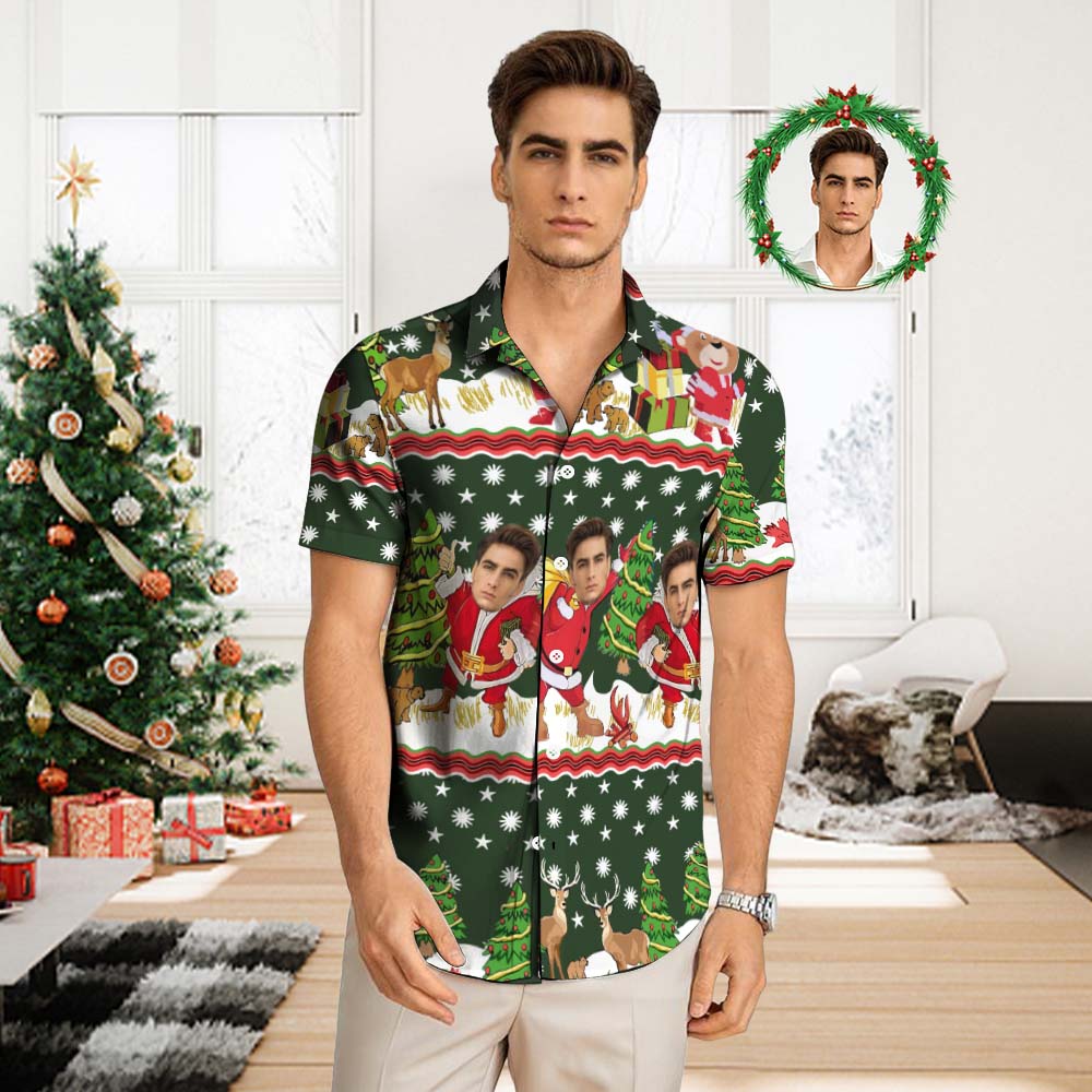 Custom Face Hawaiian Shirt Men's All Over Print Aloha Shirt christmas Gift - Santa Claus with Presents