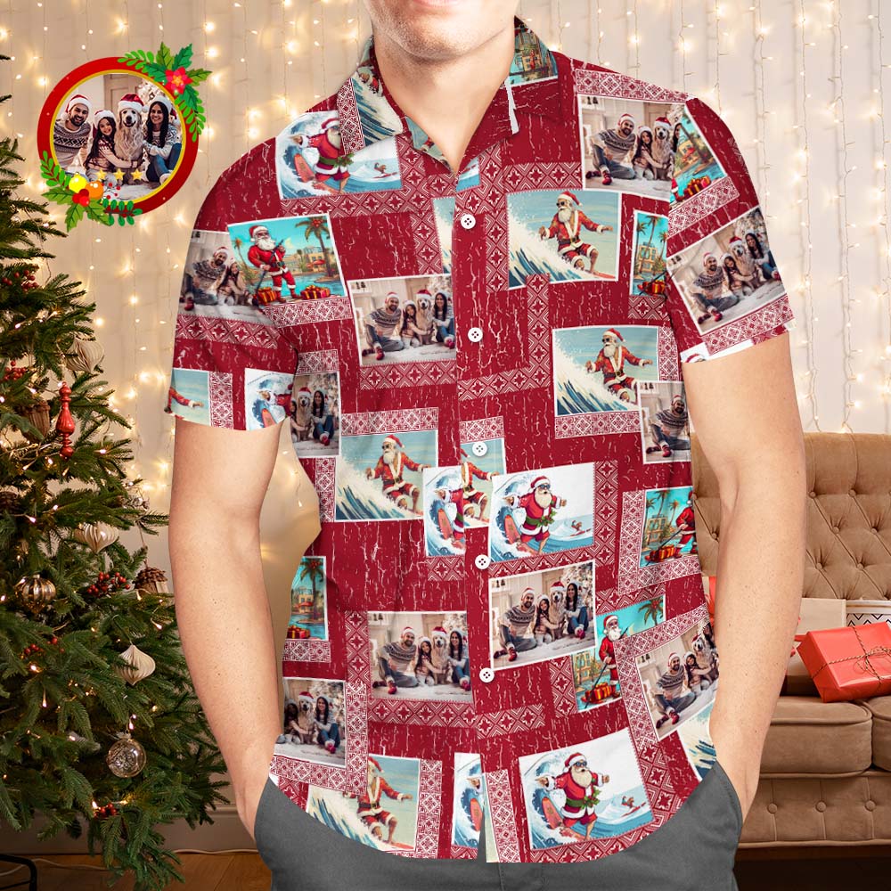 Custom Photo Hawaiian Shirts Personalised Photo Gift Men's Christmas Shirts Happy Family