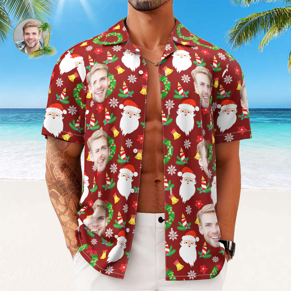 Custom Face Hawaiian Shirts Personalised Photo Gift Men's Christmas Shirts Merry Christmas Gift