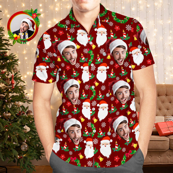 Custom Face Hawaiian Shirts Personalised Photo Gift Men's Christmas Shirts Merry Christmas Gift