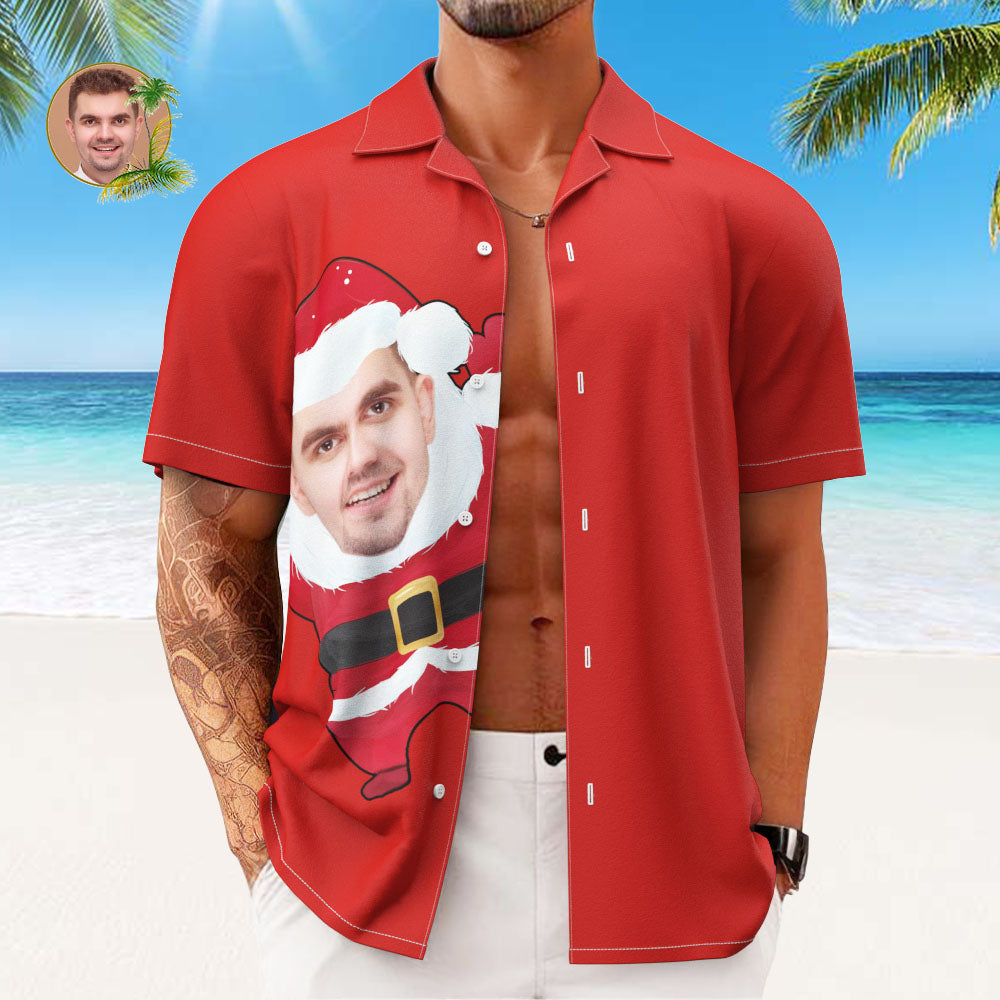 Custom Face Hawaiian Shirts Personalised Photo Gift Men's Christmas Shirts Santa Claus Red Shirt