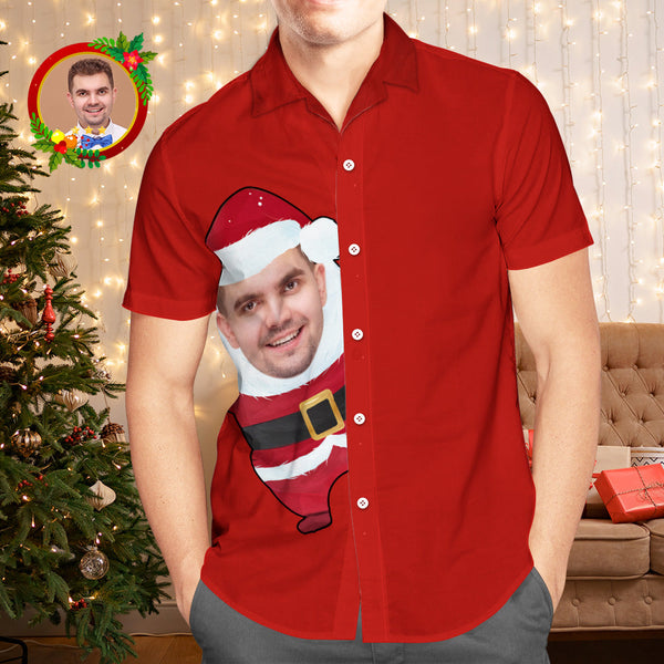 Custom Face Hawaiian Shirts Personalised Photo Gift Men's Christmas Shirts Santa Claus Red Shirt