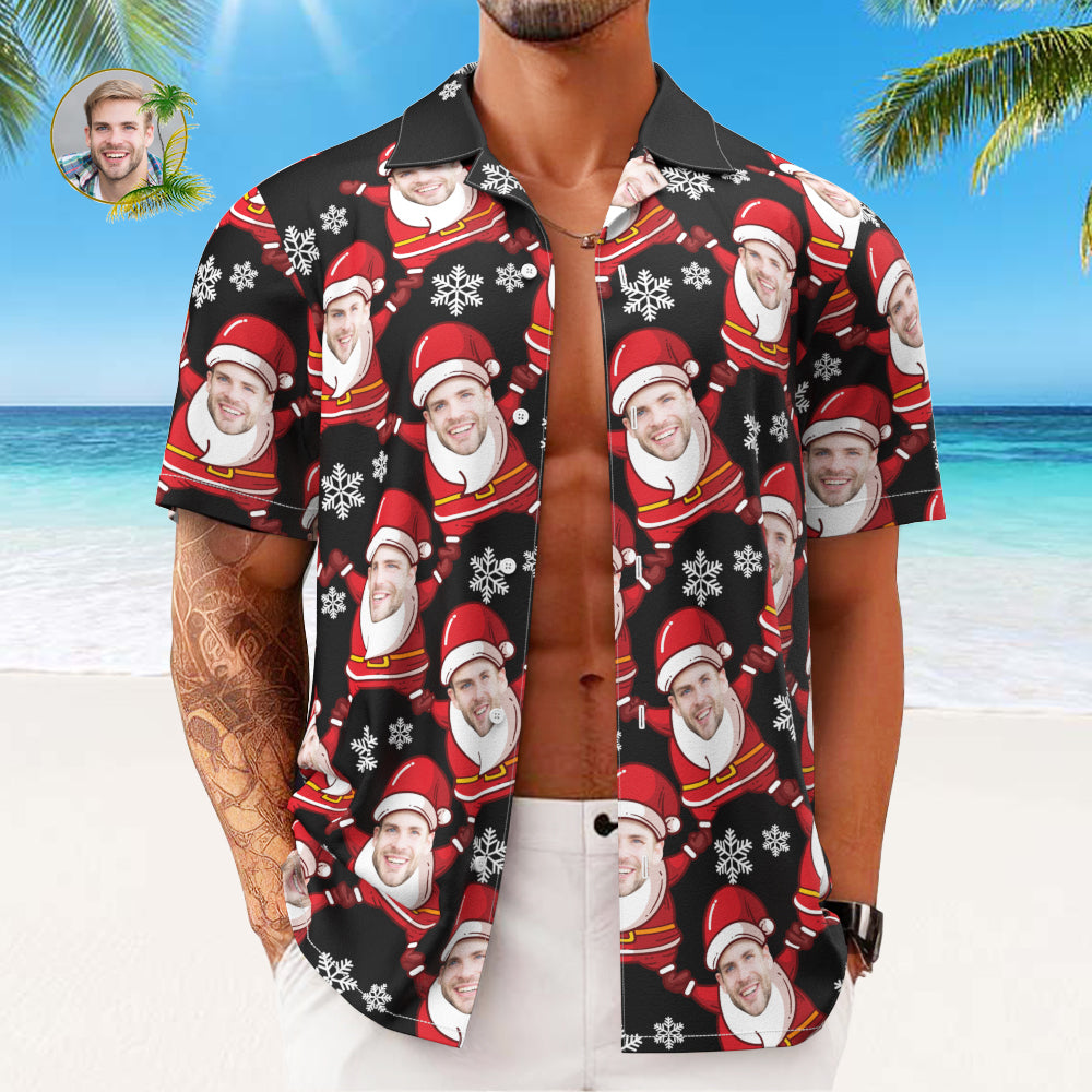 Custom Face Hawaiian Shirts Personalised Photo Gift Men's Christmas Shirts Santa Claus and Snowflake