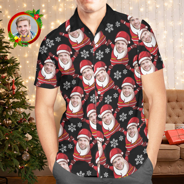Custom Face Hawaiian Shirts Personalised Photo Gift Men's Christmas Shirts Santa Claus and Snowflake