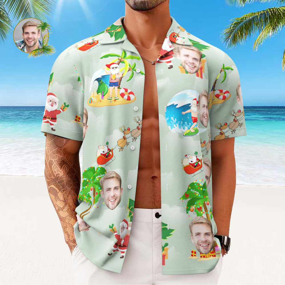 Custom Face Hawaiian Shirts Personalised Photo Gift Men's Christmas Shirts Surfing Vacation Santa