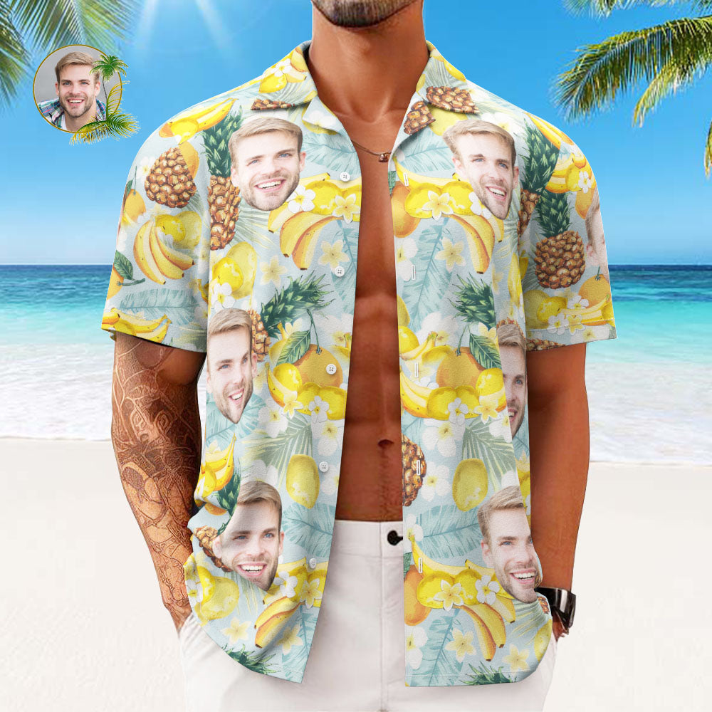 Custom Face Hawaiian Shirts Personalised Photo Gift Men's Christmas Shirts Tropical Fruits