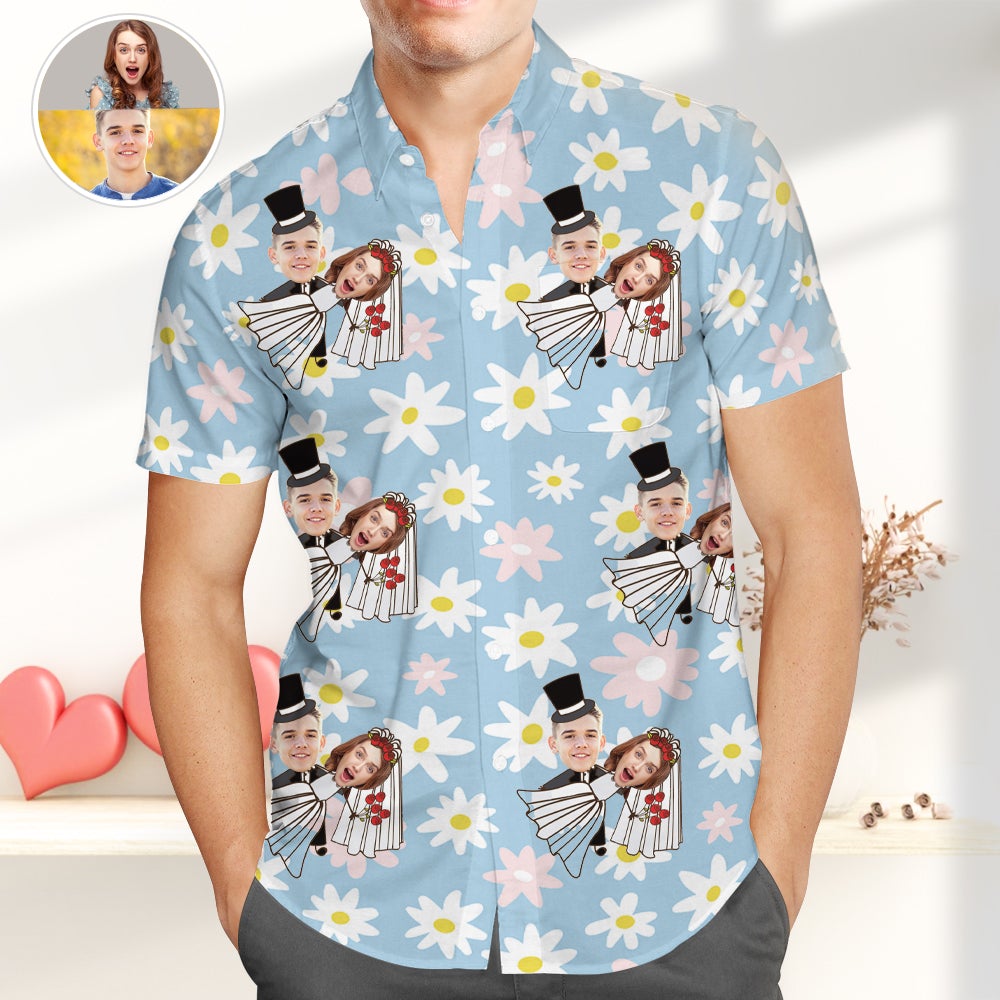 Personalised Pet Couple Face Hawaiian Shirt Best Funny Wedding Shirts