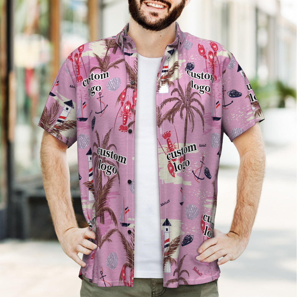 Hawaiian Shirts Custom Logo Short Sleeve Aloha Beach Shirt, Summer Casual Button-Down Shirts
