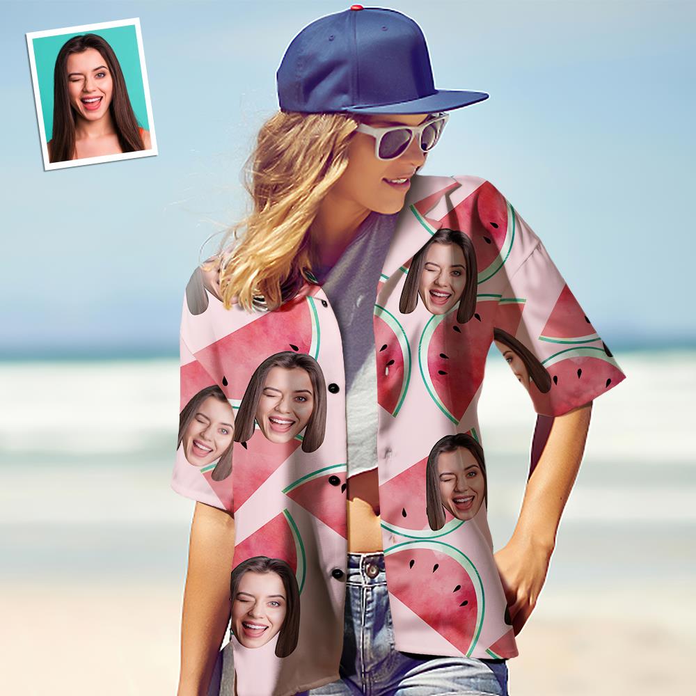 Hawaiian Shirt Personalised Watermelon Shirt with Face on It for Women