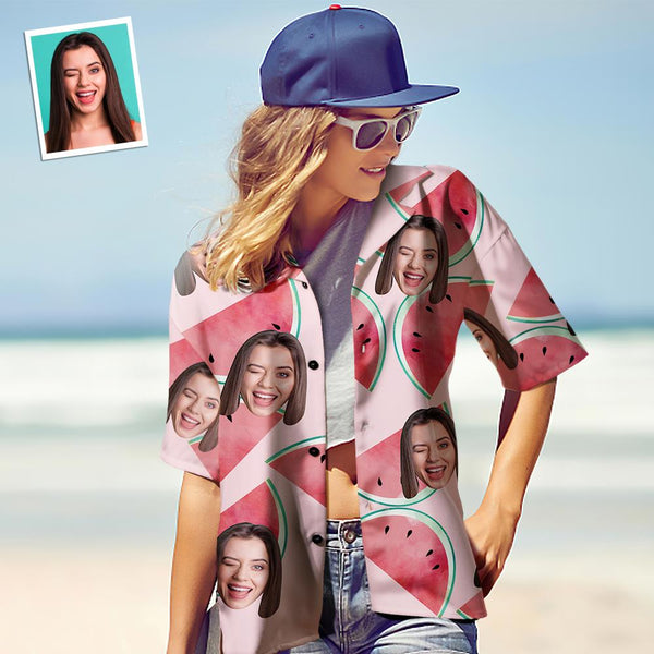 Hawaiian Shirt Personalised Watermelon Shirt with Face on It for Women