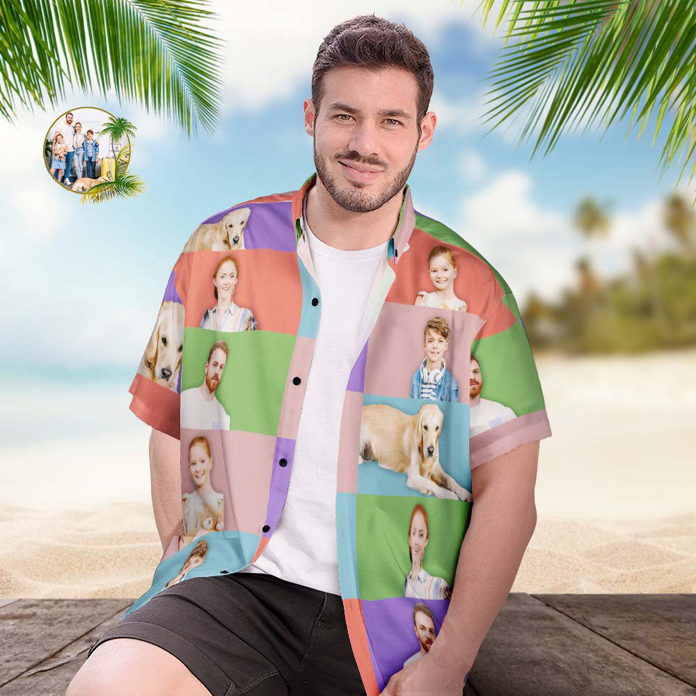 Custom Photo Hawaiian Shirt Men's Popular All Over Print Hawaiian Beach Shirt Holiday Gift - 5 Photos of Family Members