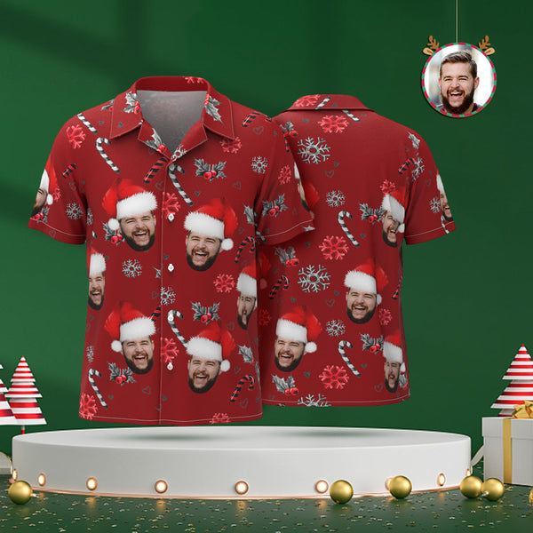 Custom Face Hawaiian Shirt Personalised Photo Christmas Shirts With Candy Canes For Men