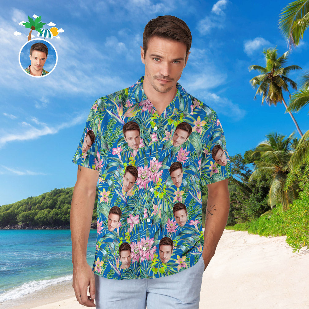 Personalised Mens Shirt Men's Popular All Over Print Hawaiian Beach Shirt Holiday Gift - Pink Flower