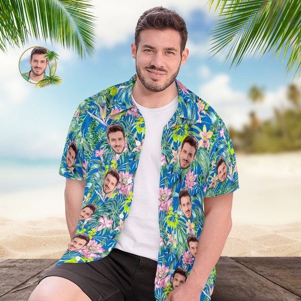 Personalised Mens Shirt Men's Popular All Over Print Hawaiian Beach Shirt Holiday Gift - Pink Flower